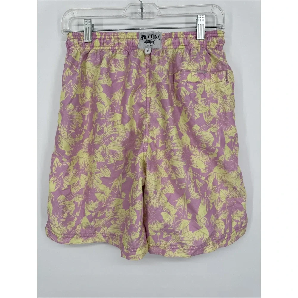 Spicy Tuna Men's S Swim Trunks Pink With Yellow Drawstring